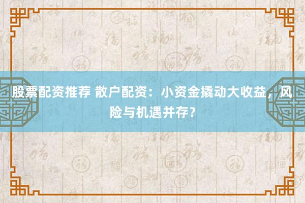 股票配资推荐 散户配资：小资金撬动大收益，风险与机遇并存？