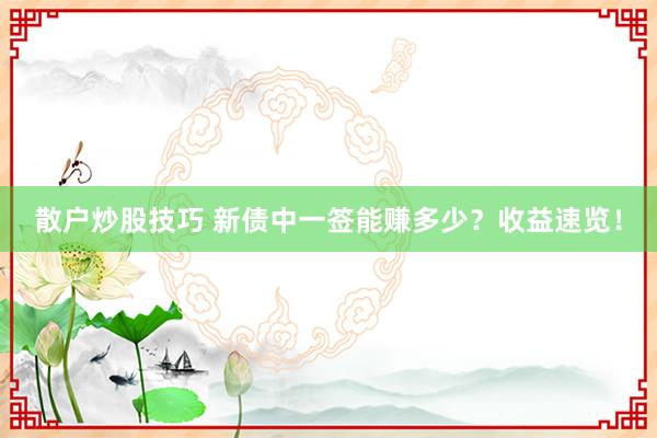 散户炒股技巧 新债中一签能赚多少？收益速览！