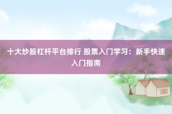十大炒股杠杆平台排行 股票入门学习：新手快速入门指南